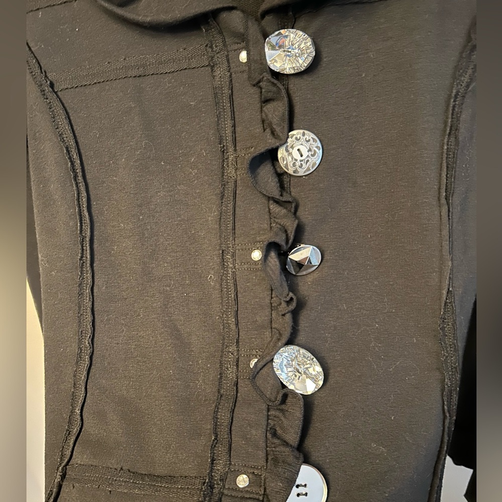 Neon Buddha jacket - black “multi-button” fitted blazer with ruffles - Picture 4 of 9